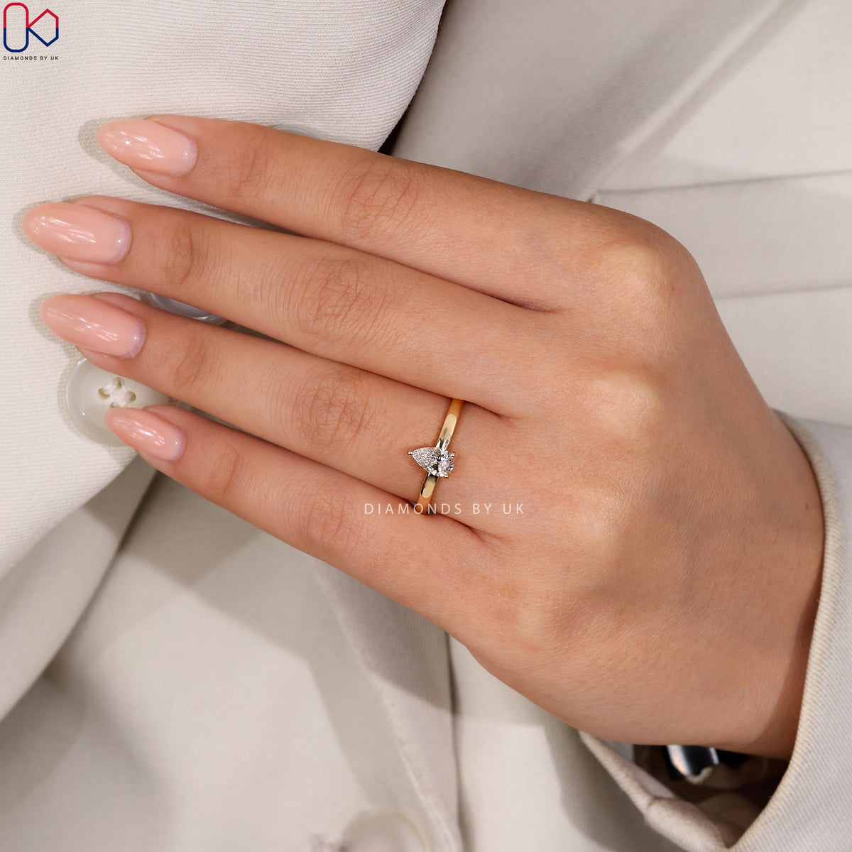 Teardrop Diamond Ring In Yellow Gold