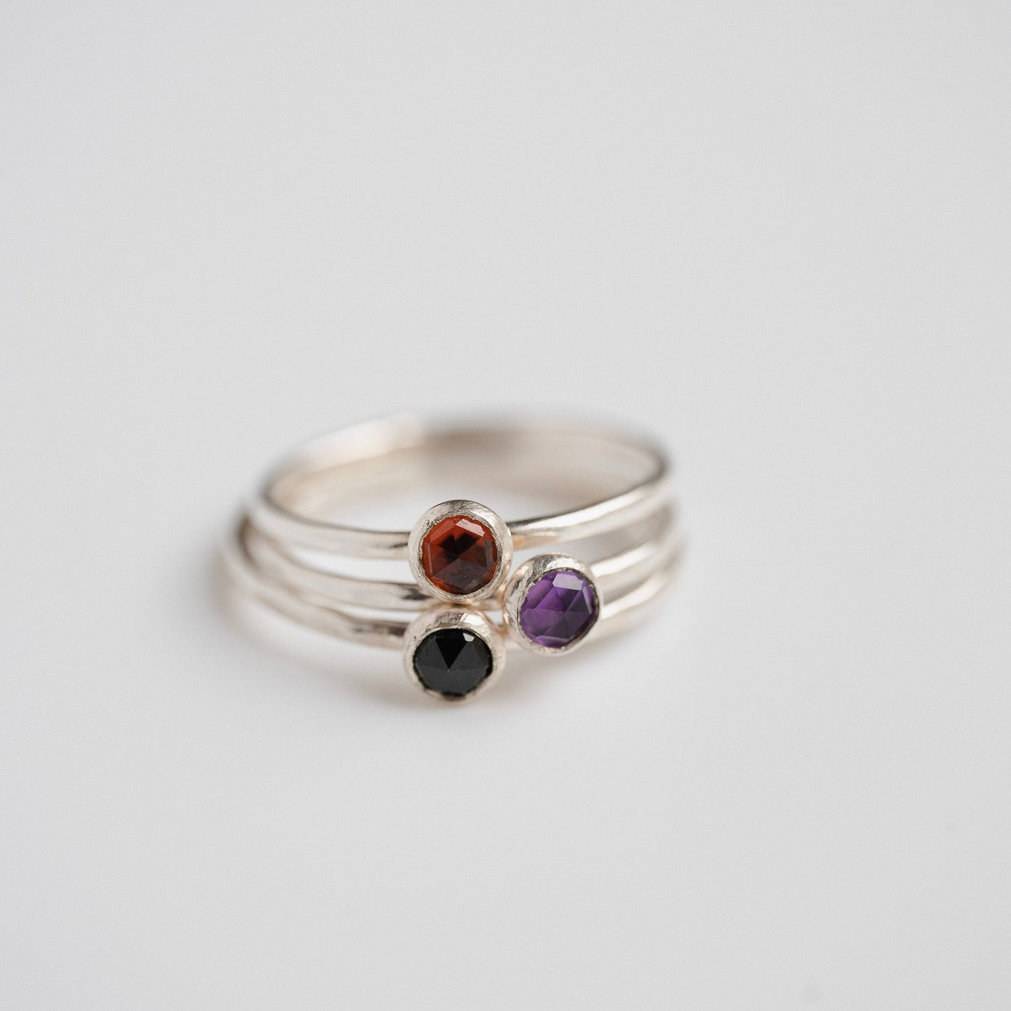 Black Spinel Gemstone Stacking Ring in Sterling Silver / READY TO SHIP 5,6,7,8