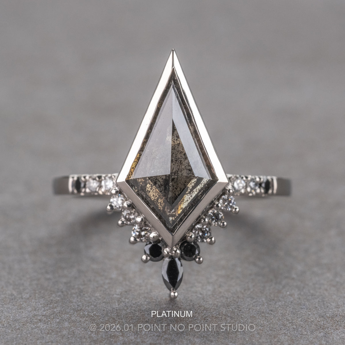 1.30 Carat Black Salt and Pepper Kite Diamond Engagement Ring, Bezel Ombre Avaline Setting