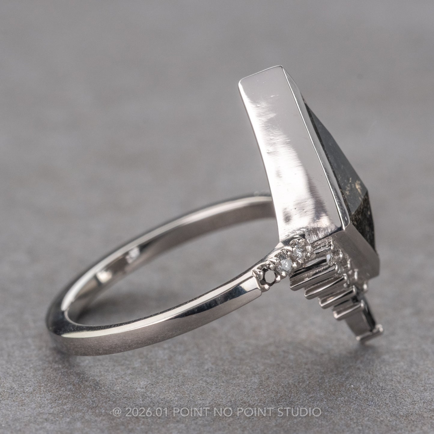 1.30 Carat Black Salt and Pepper Kite Diamond Engagement Ring, Bezel Ombre Avaline Setting