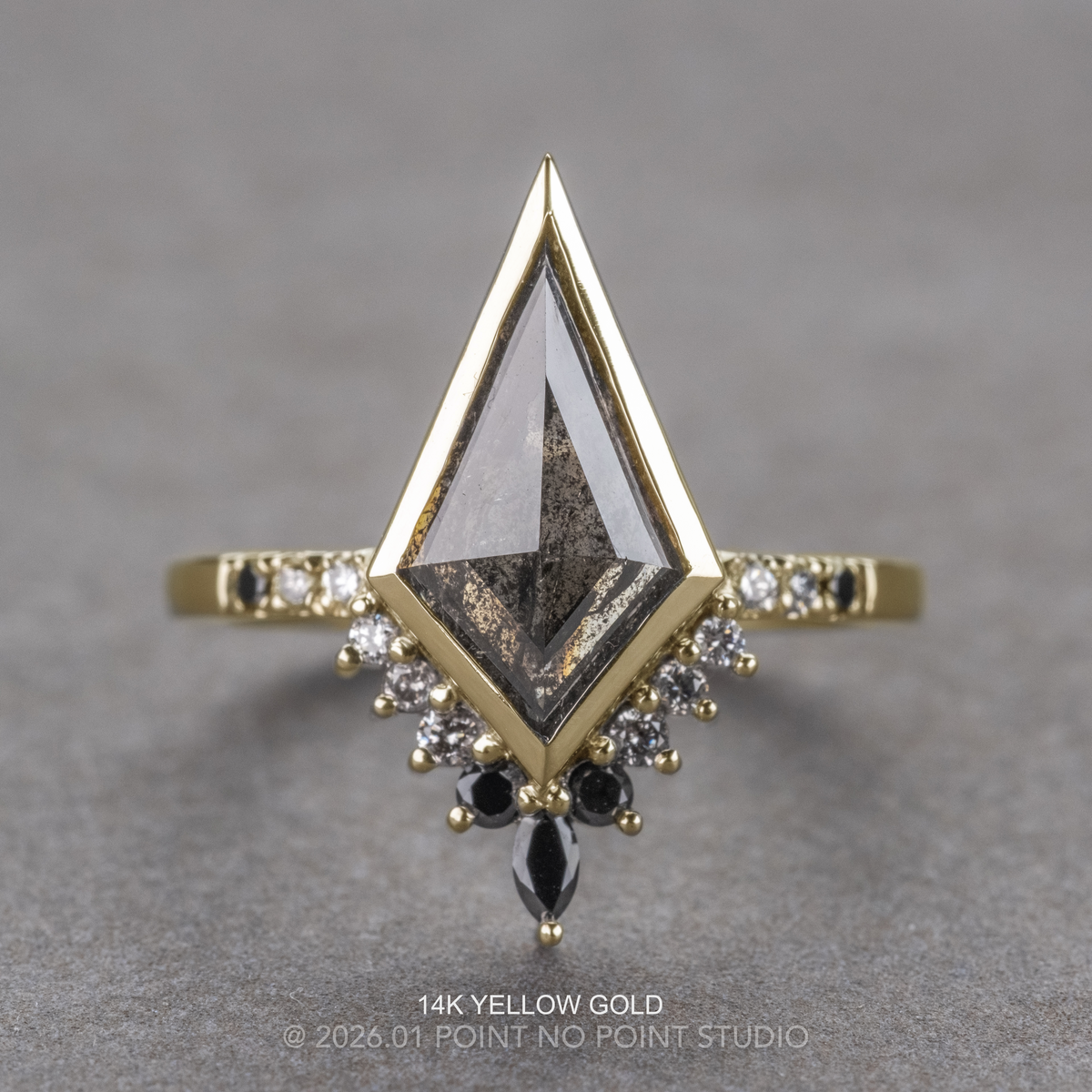 1.30 Carat Black Salt and Pepper Kite Diamond Engagement Ring, Bezel Ombre Avaline Setting
