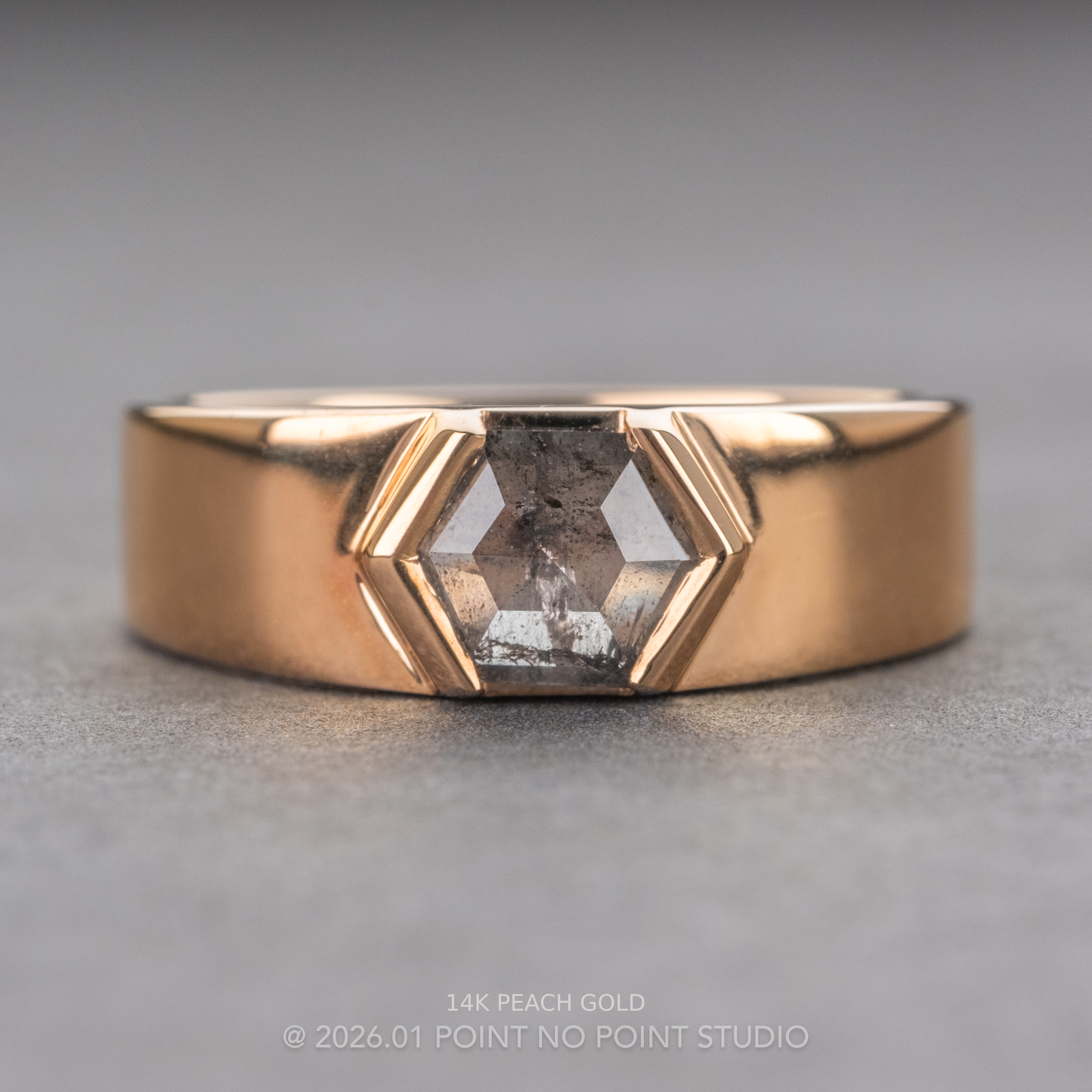 1.32 Carat Salt and Pepper Hexagon Diamond Engagement Ring, Cygnus Setting