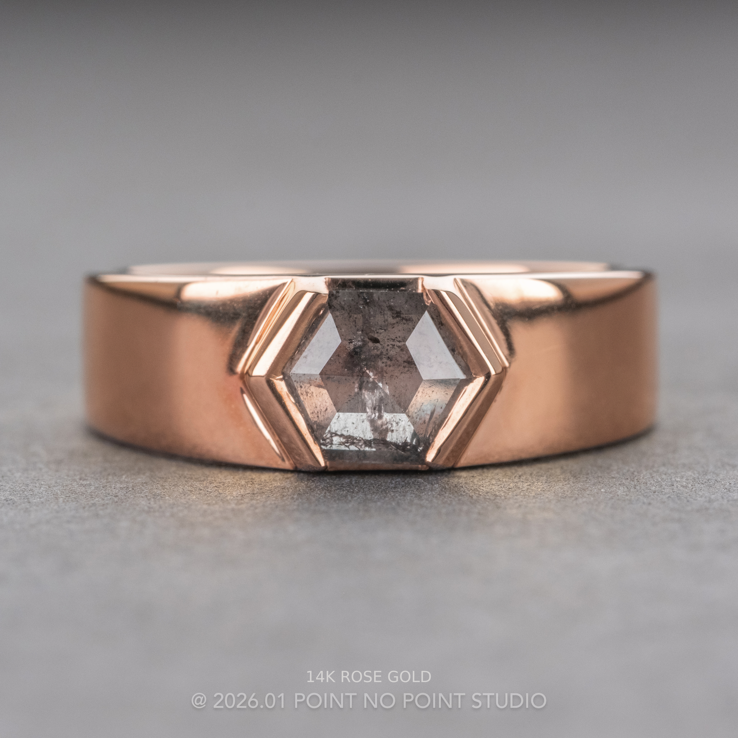1.32 Carat Salt and Pepper Hexagon Diamond Engagement Ring, Cygnus Setting