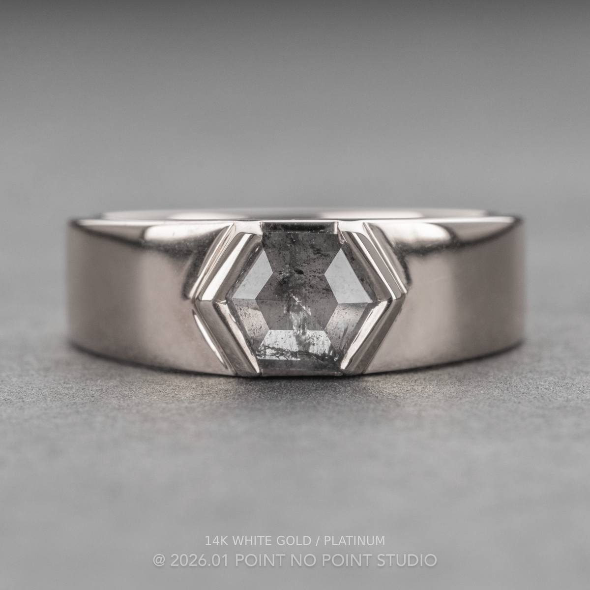 1.32 Carat Salt and Pepper Hexagon Diamond Engagement Ring, Cygnus Setting