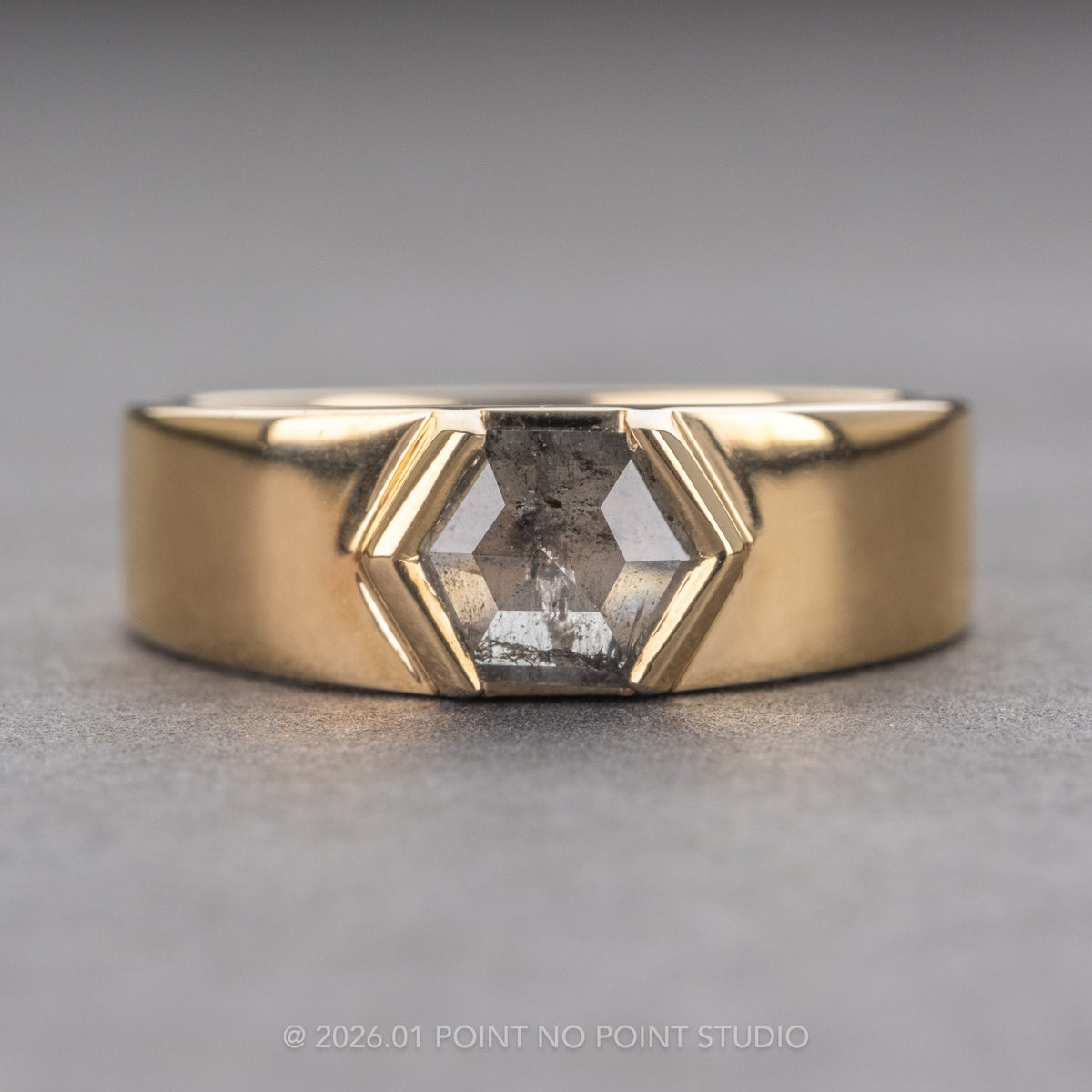 1.32 Carat Salt and Pepper Hexagon Diamond Engagement Ring, Cygnus Setting