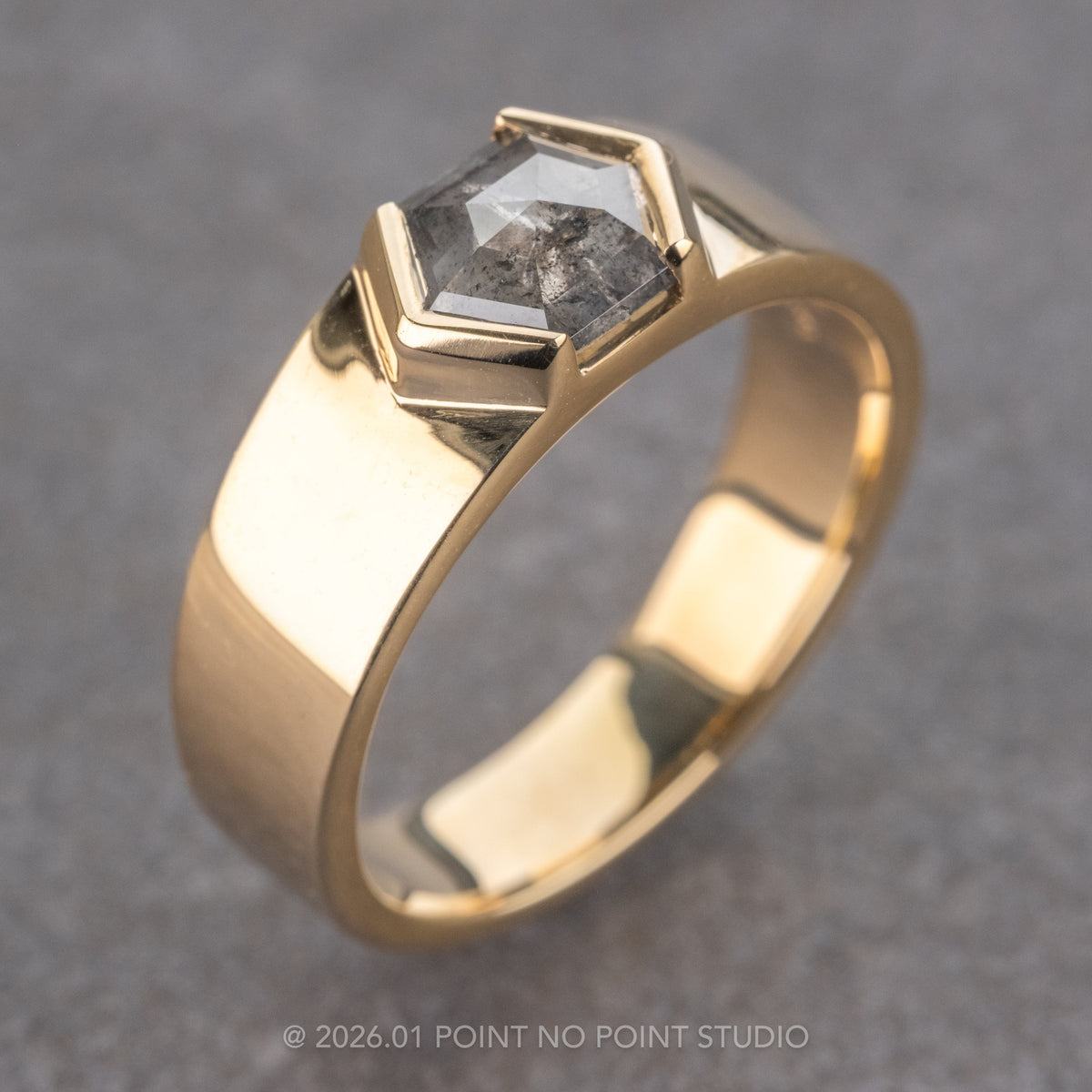 1.32 Carat Salt and Pepper Hexagon Diamond Engagement Ring, Cygnus Setting