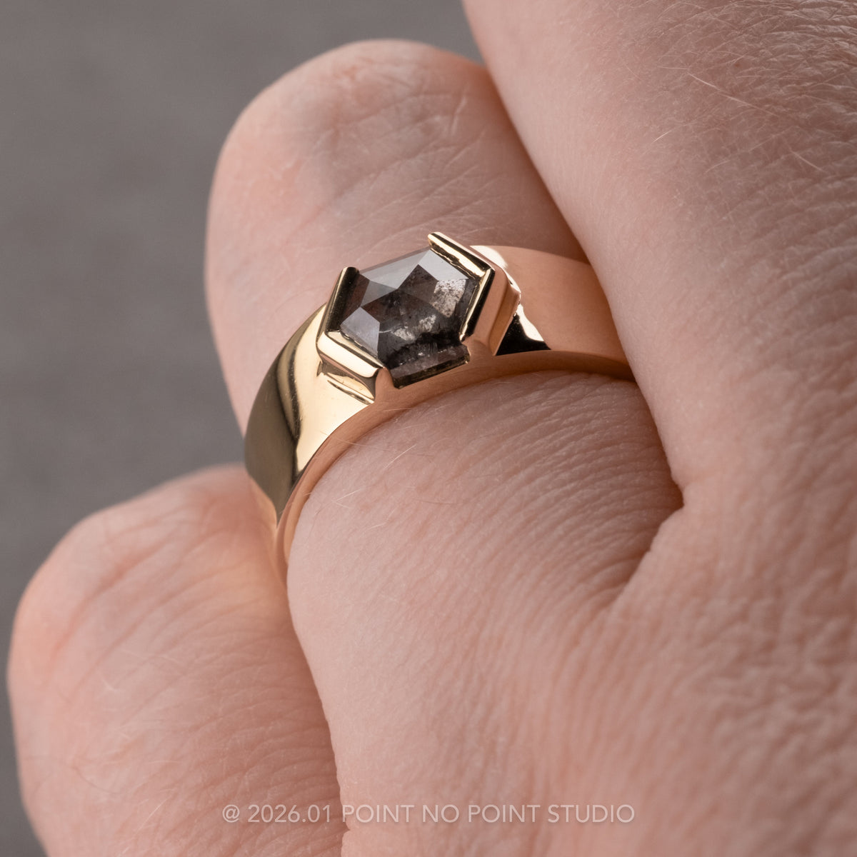 1.32 Carat Salt and Pepper Hexagon Diamond Engagement Ring, Cygnus Setting