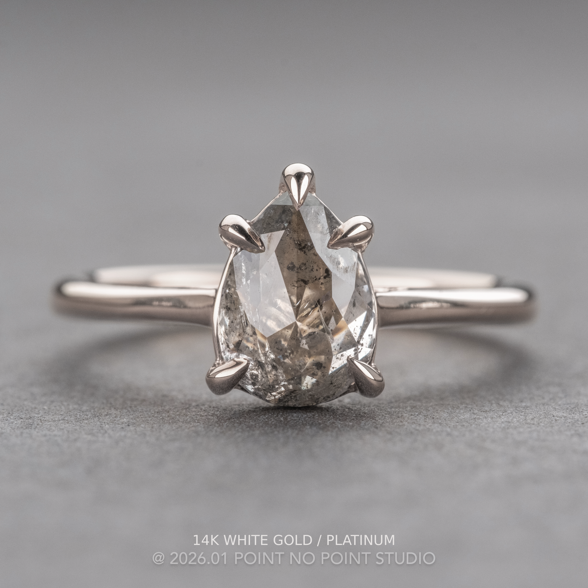1.53 Carat Icy Grey Pear Diamond Engagement Ring, Lenora Setting
