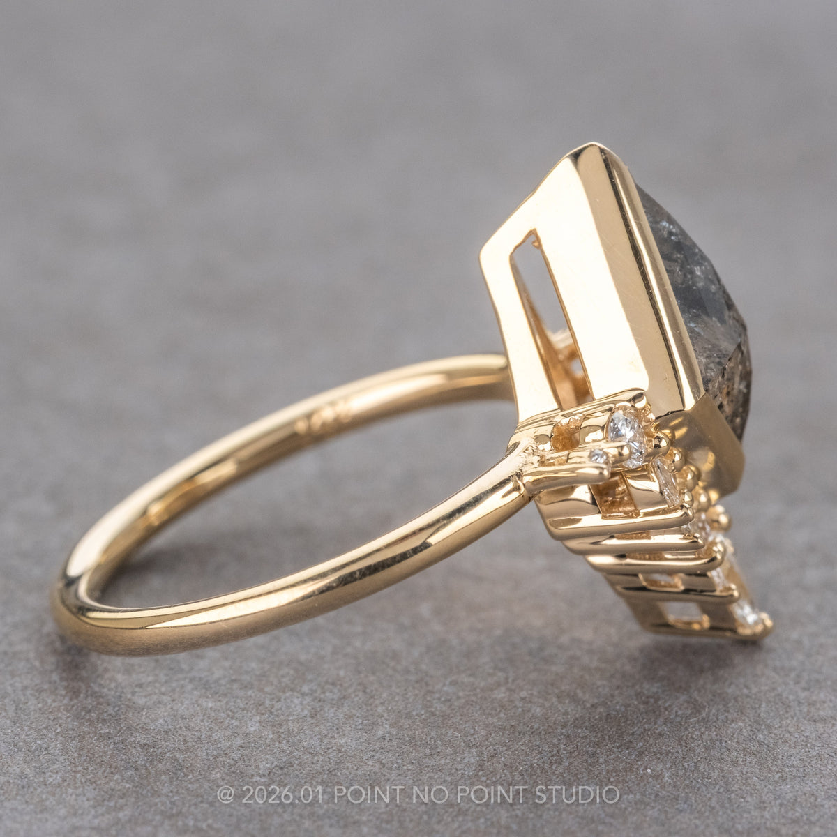 2.08 Carat Salt and Pepper Kite Diamond Engagement Ring, Bezel Aubrey Setting