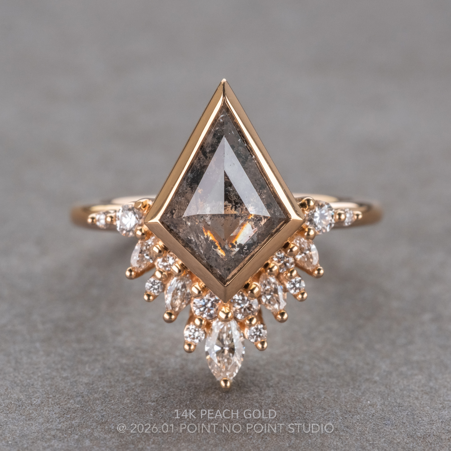 2.08 Carat Salt and Pepper Kite Diamond Engagement Ring, Bezel Aubrey Setting