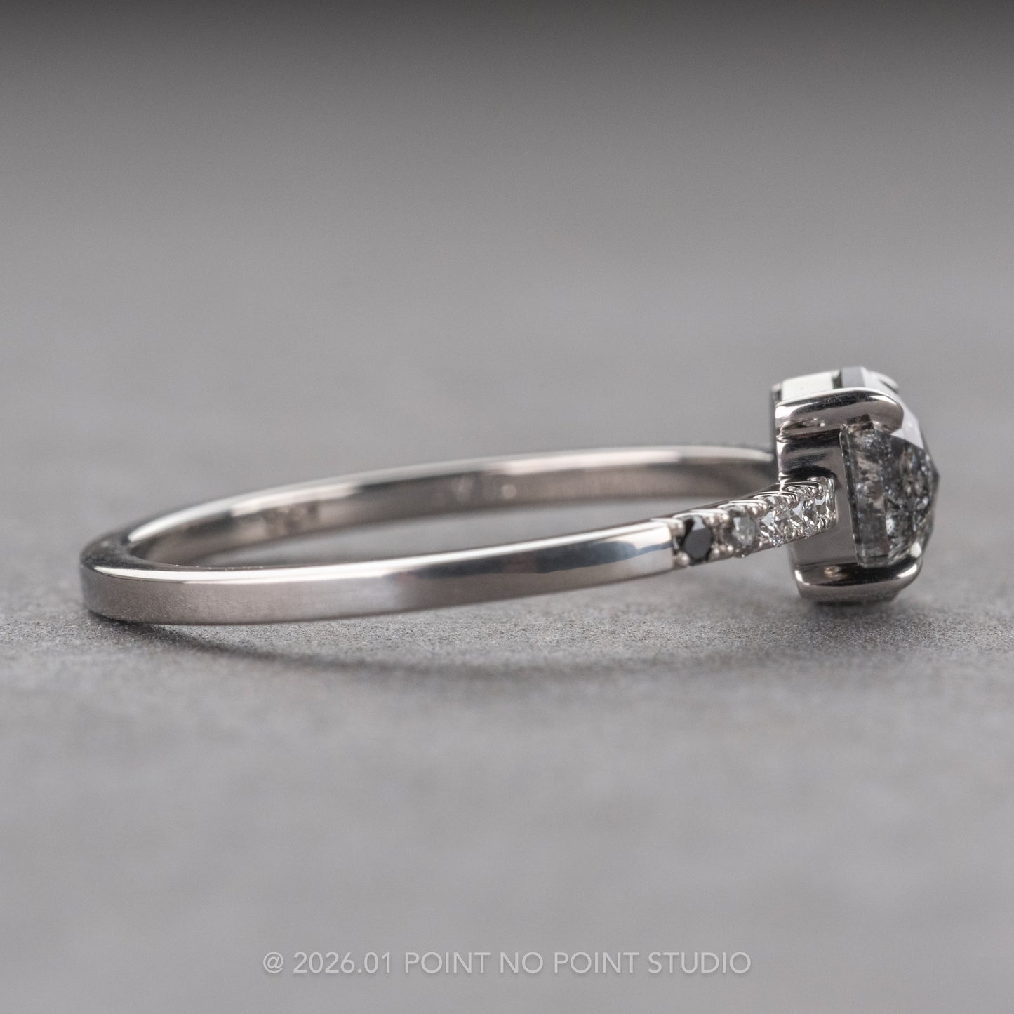 .93 Carat Salt and Pepper Hexagon Diamond Engagement Ring, Ombre Jules Setting, Platinum
