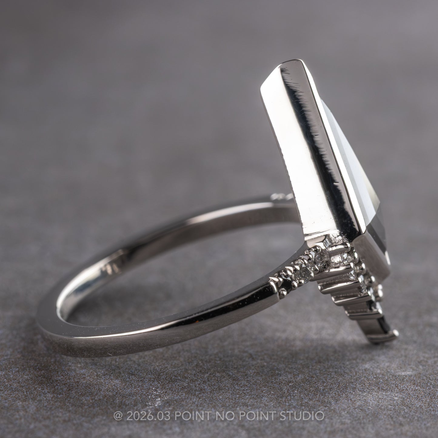 1.71 Carat Black Kite Diamond Engagement Ring, Bezel Ombre Avaline Setting, Platinum