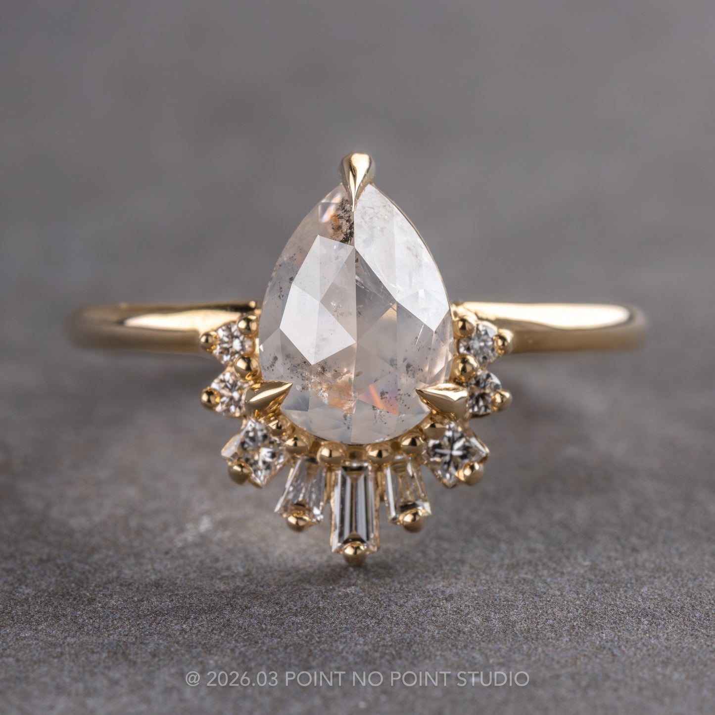 2.06 Carat Icy White Pear Diamond Engagement Ring, Wren Setting, 14K Yellow Gold