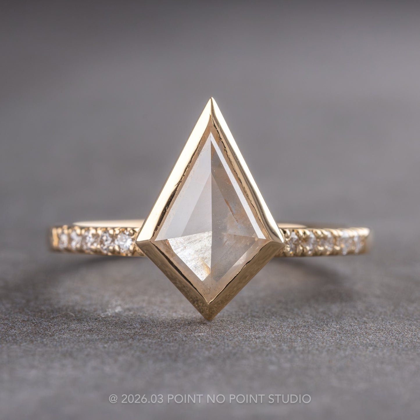 1.48 Carat Icy White Kite Diamond Engagement Ring, Bezel Jules Setting, 14K Yellow Gold