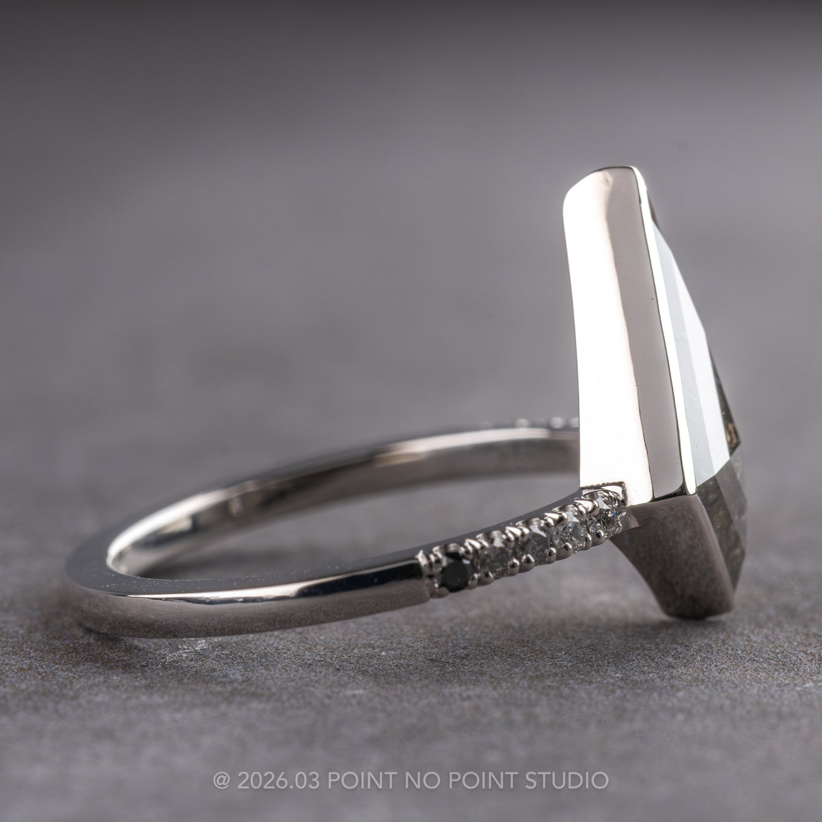 1.53 Carat Black Salt and Pepper Kite Diamond Engagement Ring, Bezel Ombre Jules Setting, Platinum
