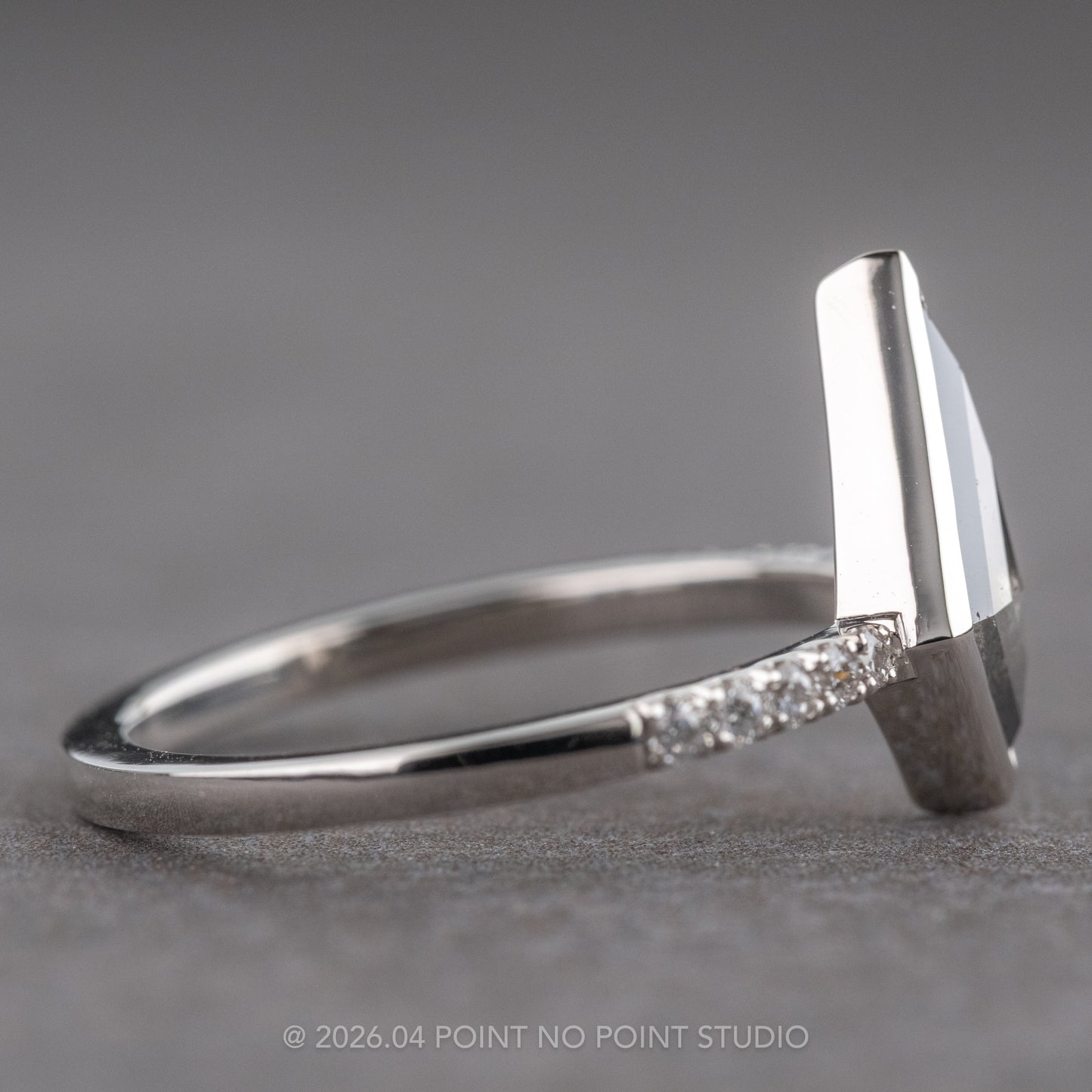 1.03 Carat Salt and Pepper Kite Diamond Engagement Ring, Bezel Jules Setting, Platinum
