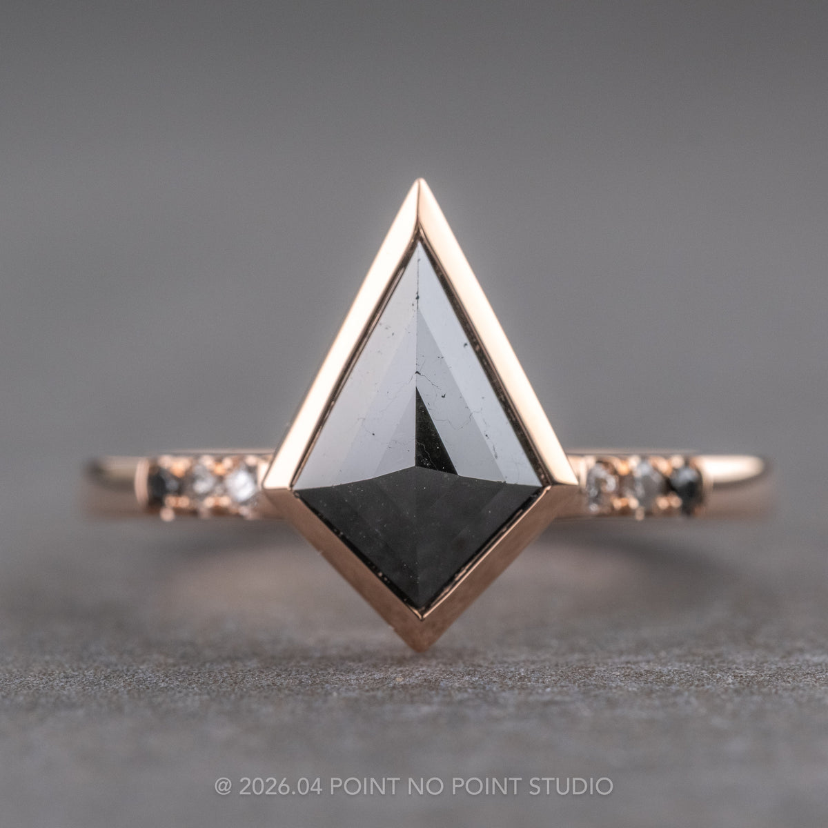 1.60 Carat Black Kite Diamond Engagement Ring, Bezel Ombre Jules Setting, 14K Rose Gold