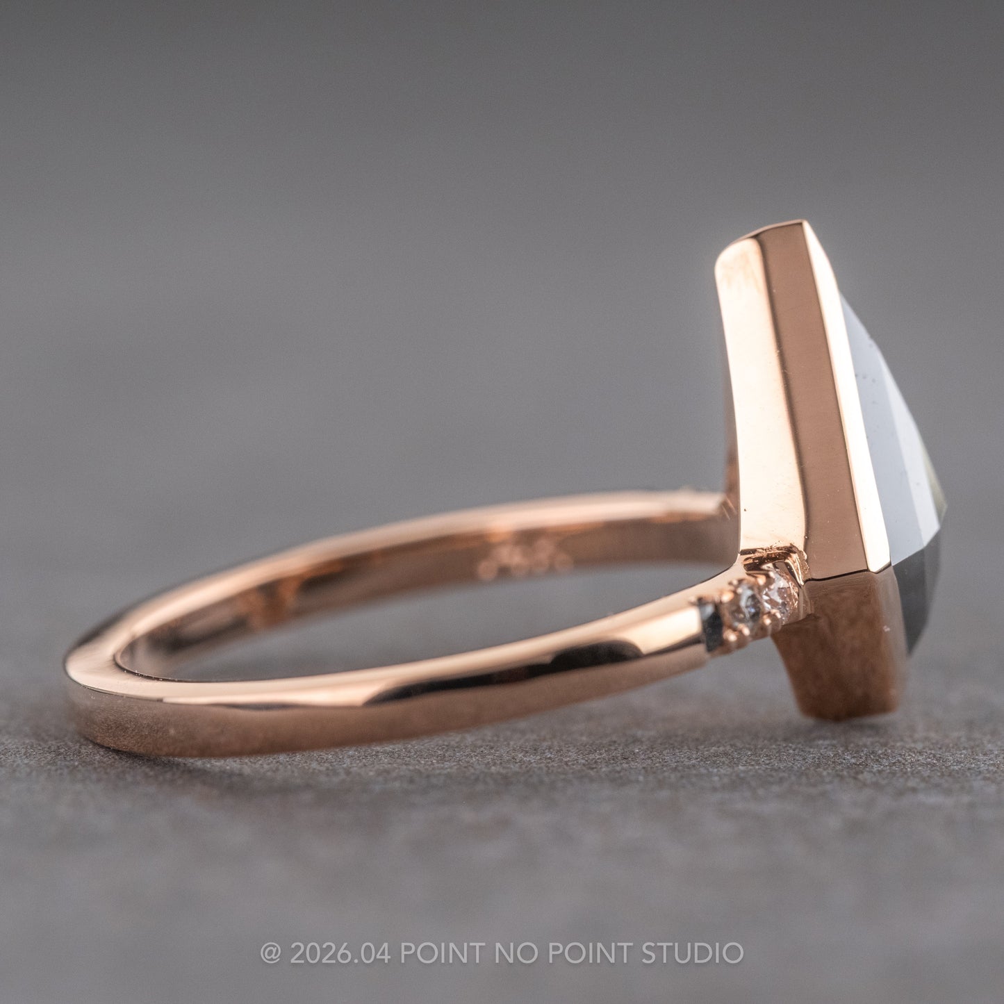 1.60 Carat Black Kite Diamond Engagement Ring, Bezel Ombre Jules Setting, 14K Rose Gold
