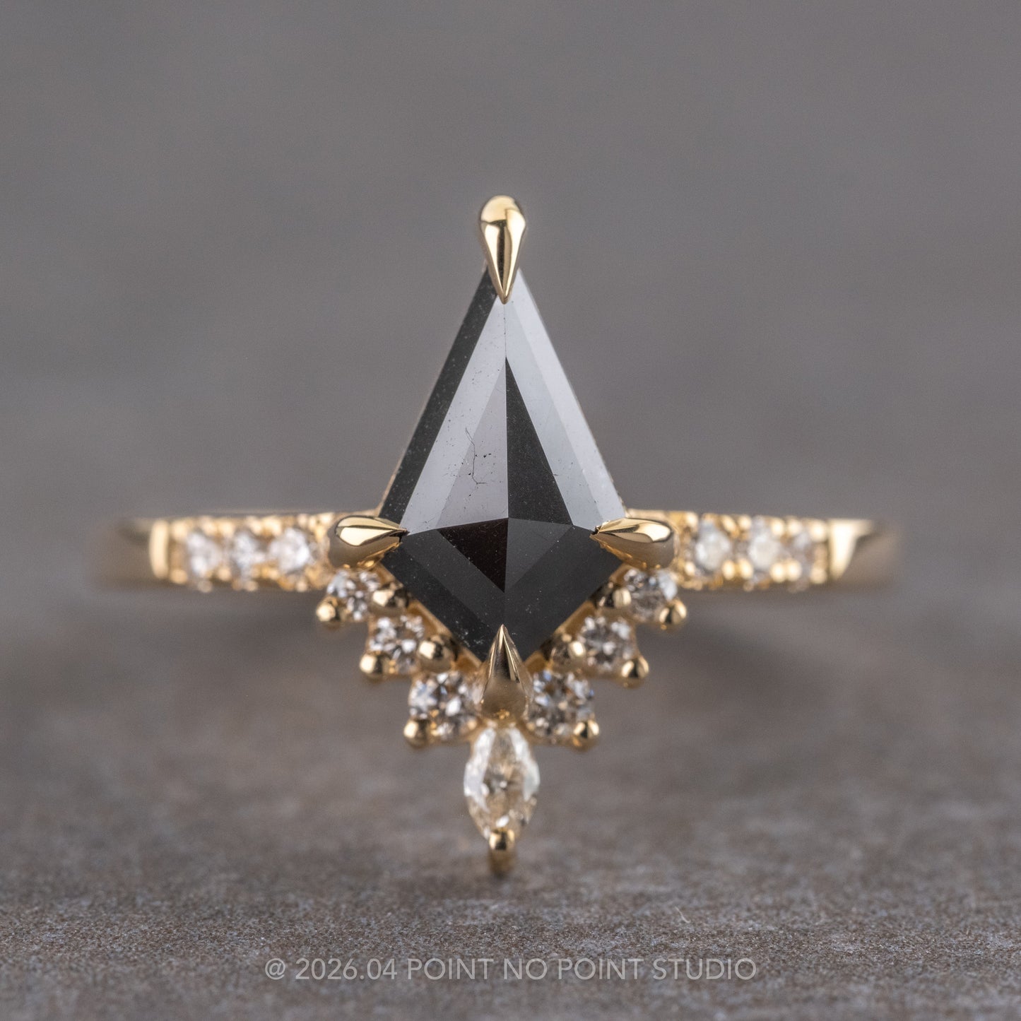 1.17 Carat Black Kite Diamond Engagement Ring, Avaline Setting, 14k Yellow Gold