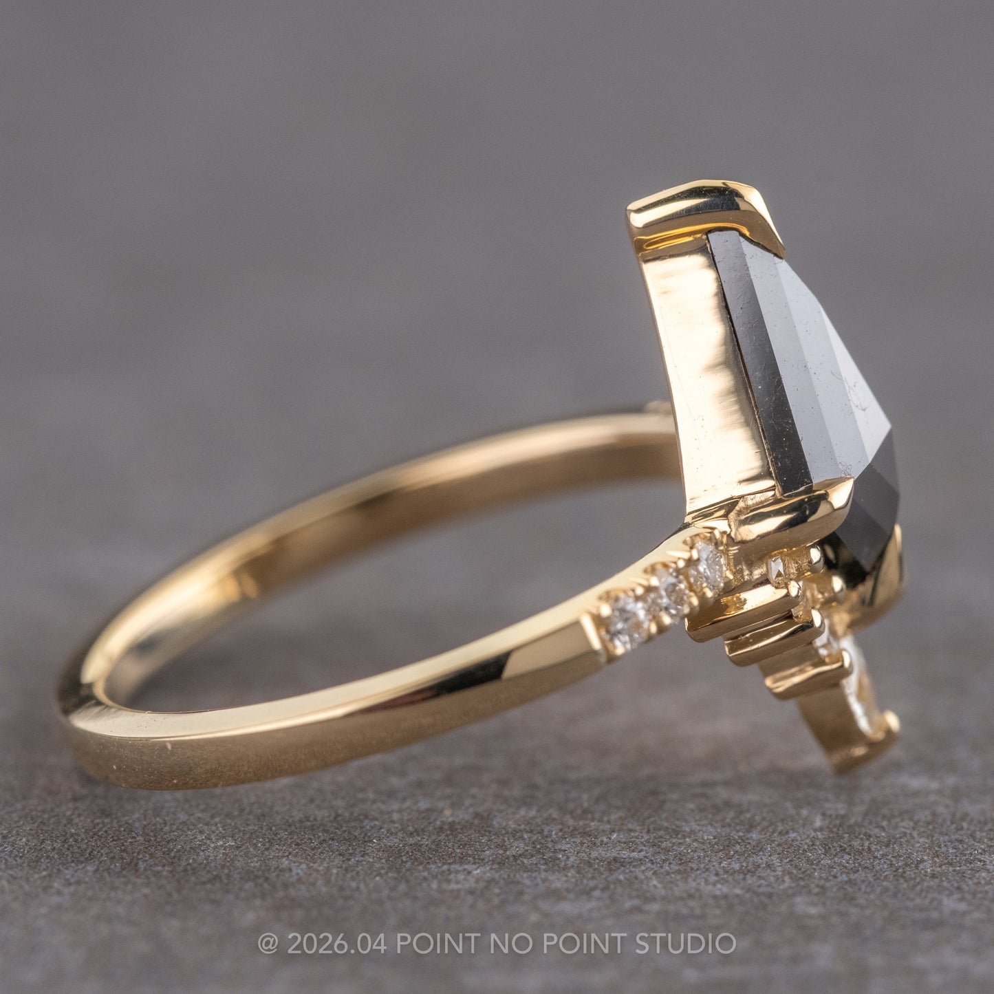 1.17 Carat Black Kite Diamond Engagement Ring, Avaline Setting, 14k Yellow Gold