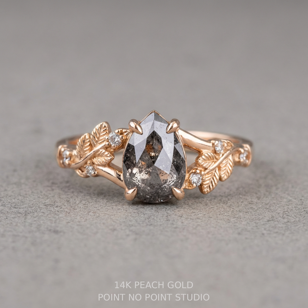 1.16 Carat Salt and Pepper Pear Diamond Engagement Ring, Magnolia Setting