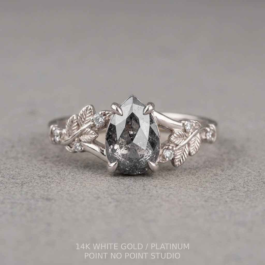 1.16 Carat Salt and Pepper Pear Diamond Engagement Ring, Magnolia Setting