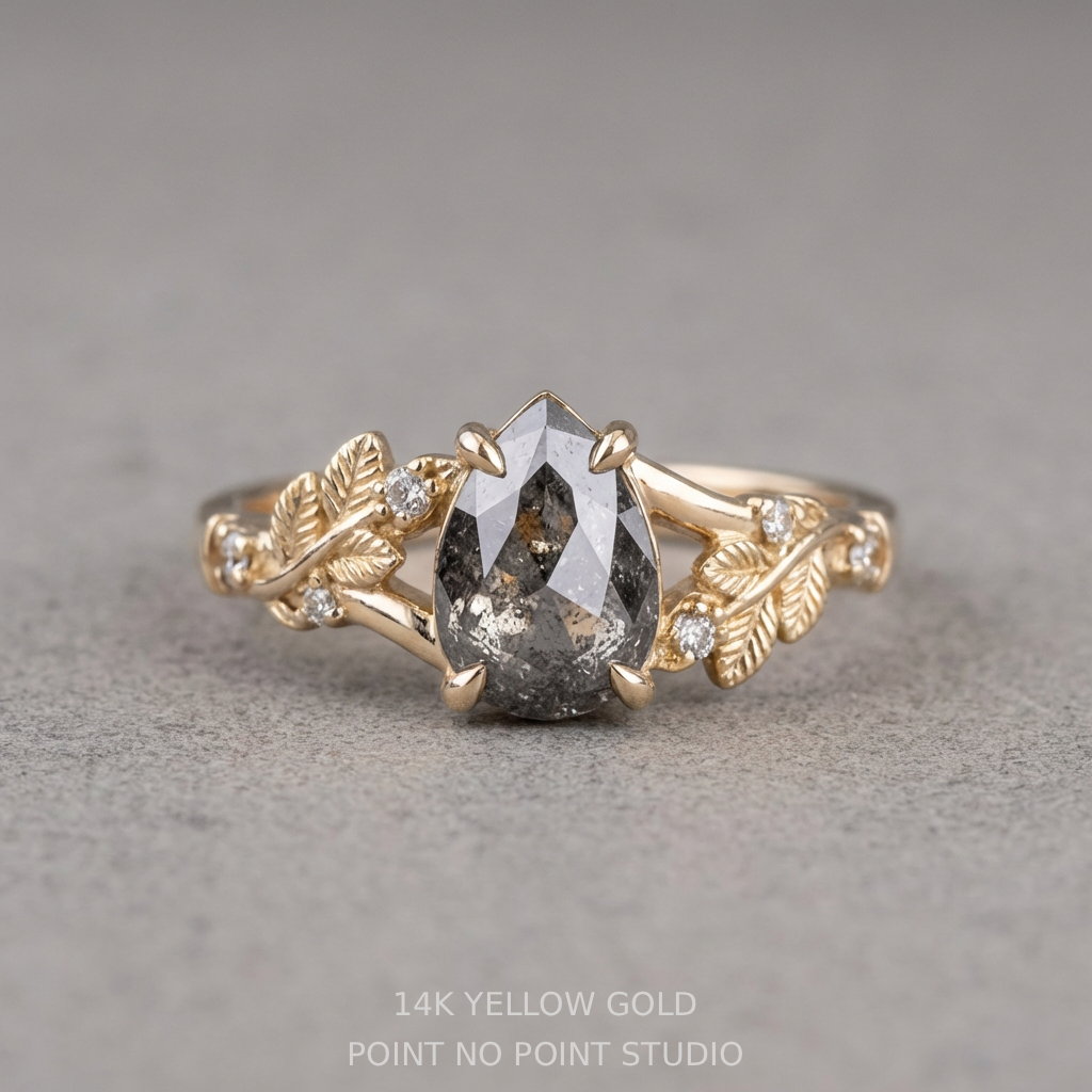 1.16 Carat Salt and Pepper Pear Diamond Engagement Ring, Magnolia Setting