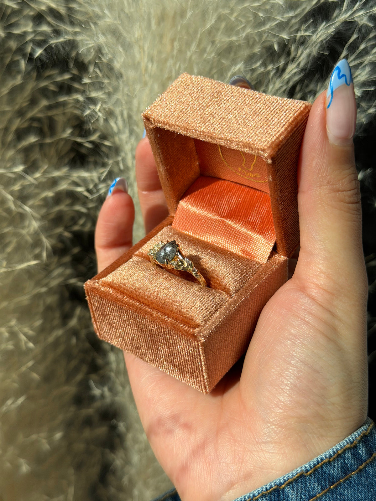 1.16 Carat Salt and Pepper Pear Diamond Engagement Ring, Magnolia Setting