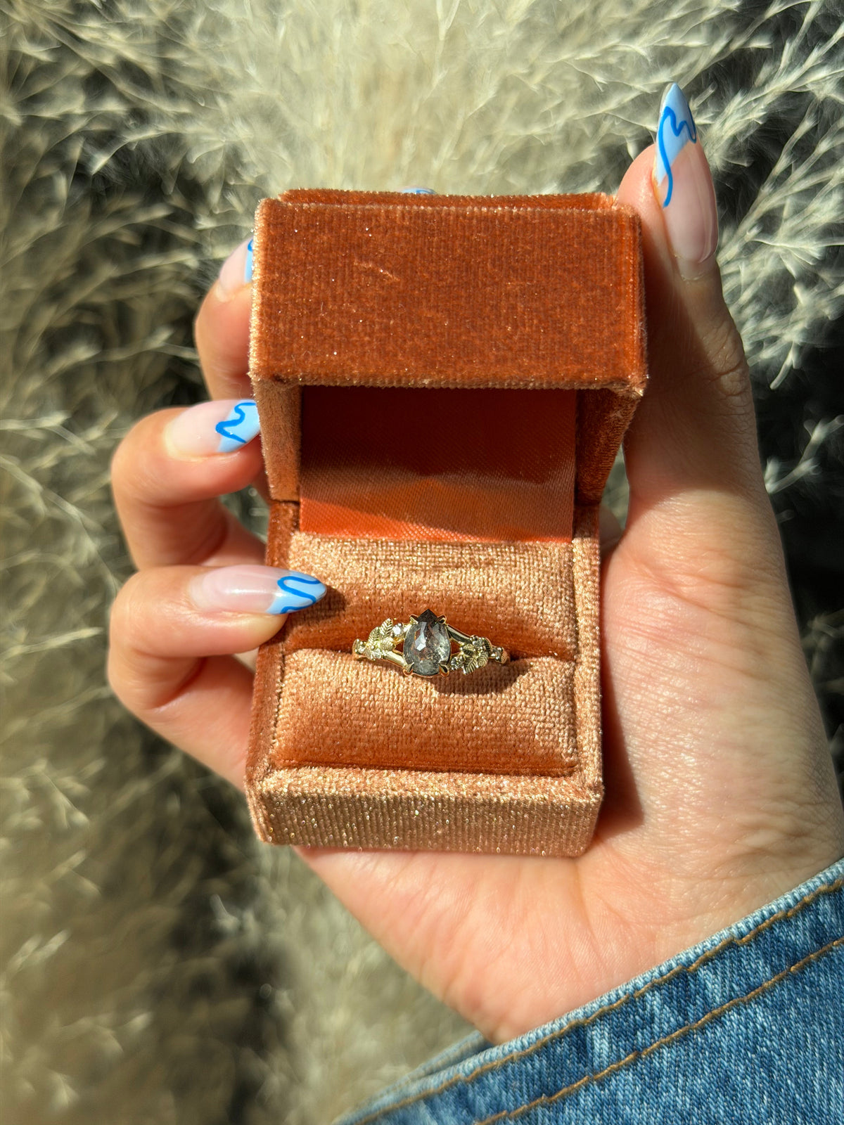 1.16 Carat Salt and Pepper Pear Diamond Engagement Ring, Magnolia Setting