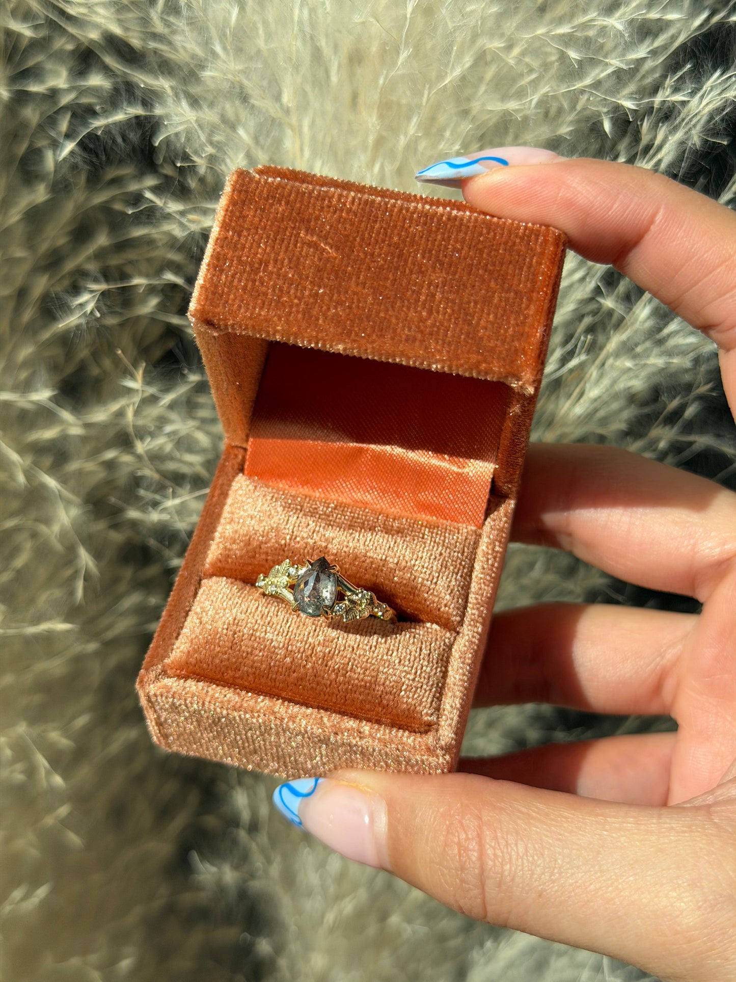 1.16 Carat Salt and Pepper Pear Diamond Engagement Ring, Magnolia Setting