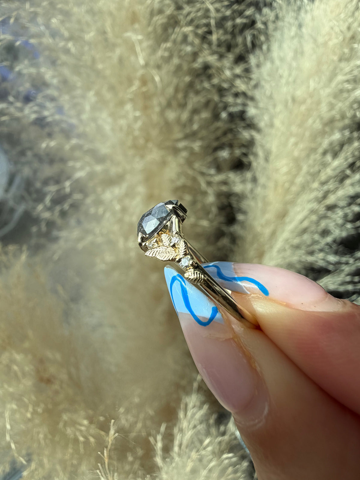 1.16 Carat Salt and Pepper Pear Diamond Engagement Ring, Magnolia Setting