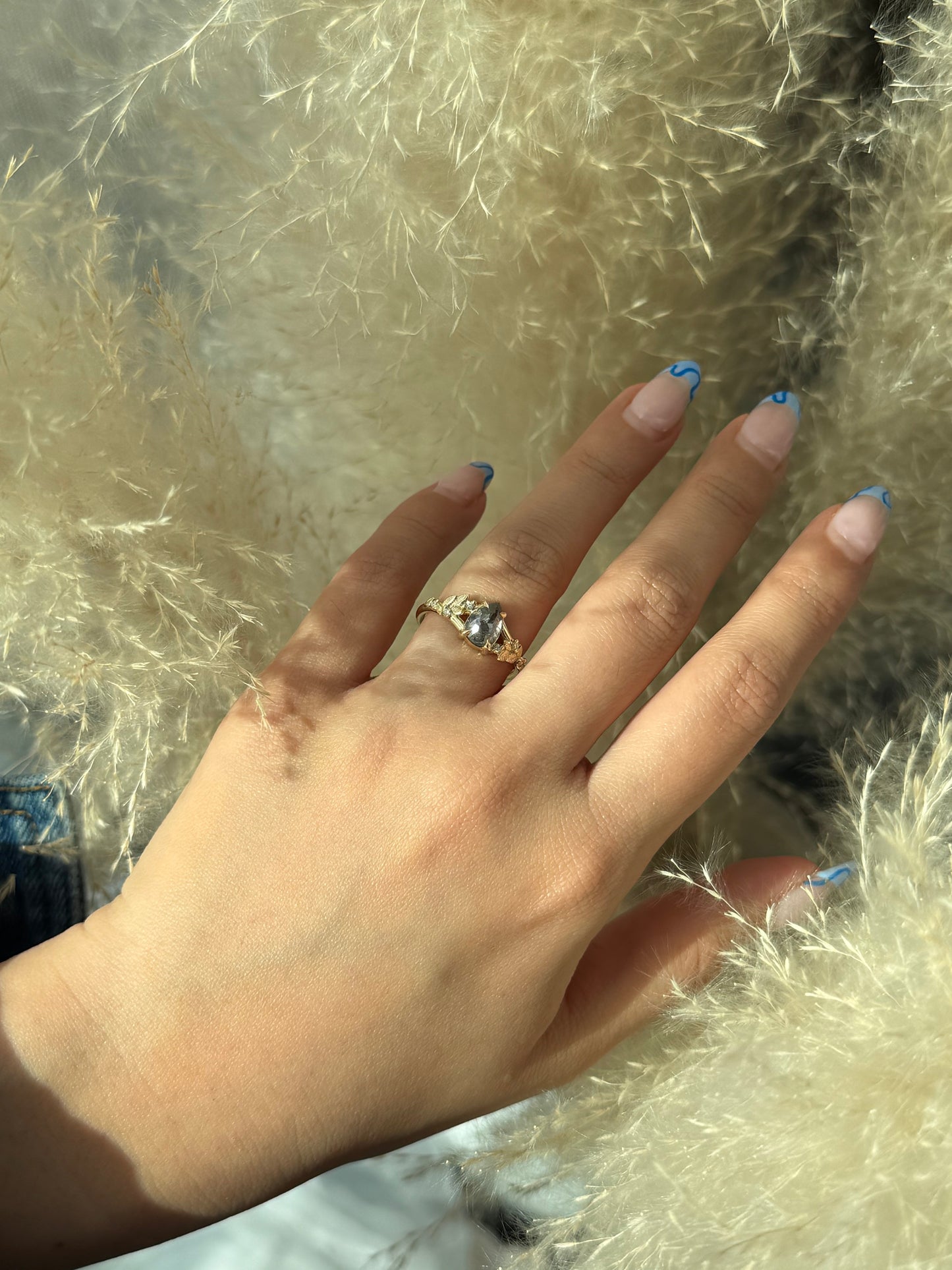 1.16 Carat Salt and Pepper Pear Diamond Engagement Ring, Magnolia Setting