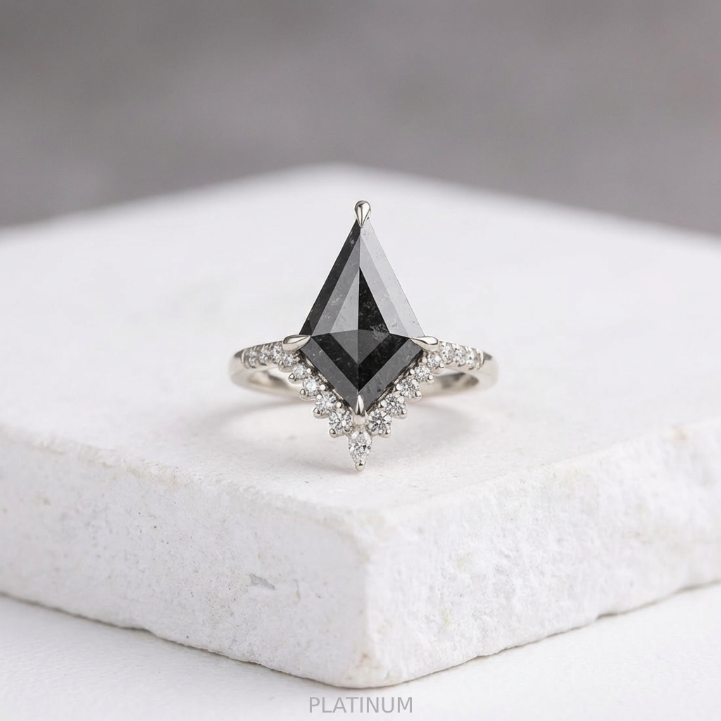 3.30 Carat Black Kite Diamond Engagement Ring, Avaline Setting