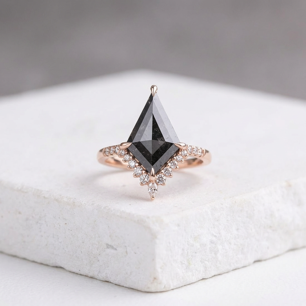 3.30 Carat Black Kite Diamond Engagement Ring, Avaline Setting