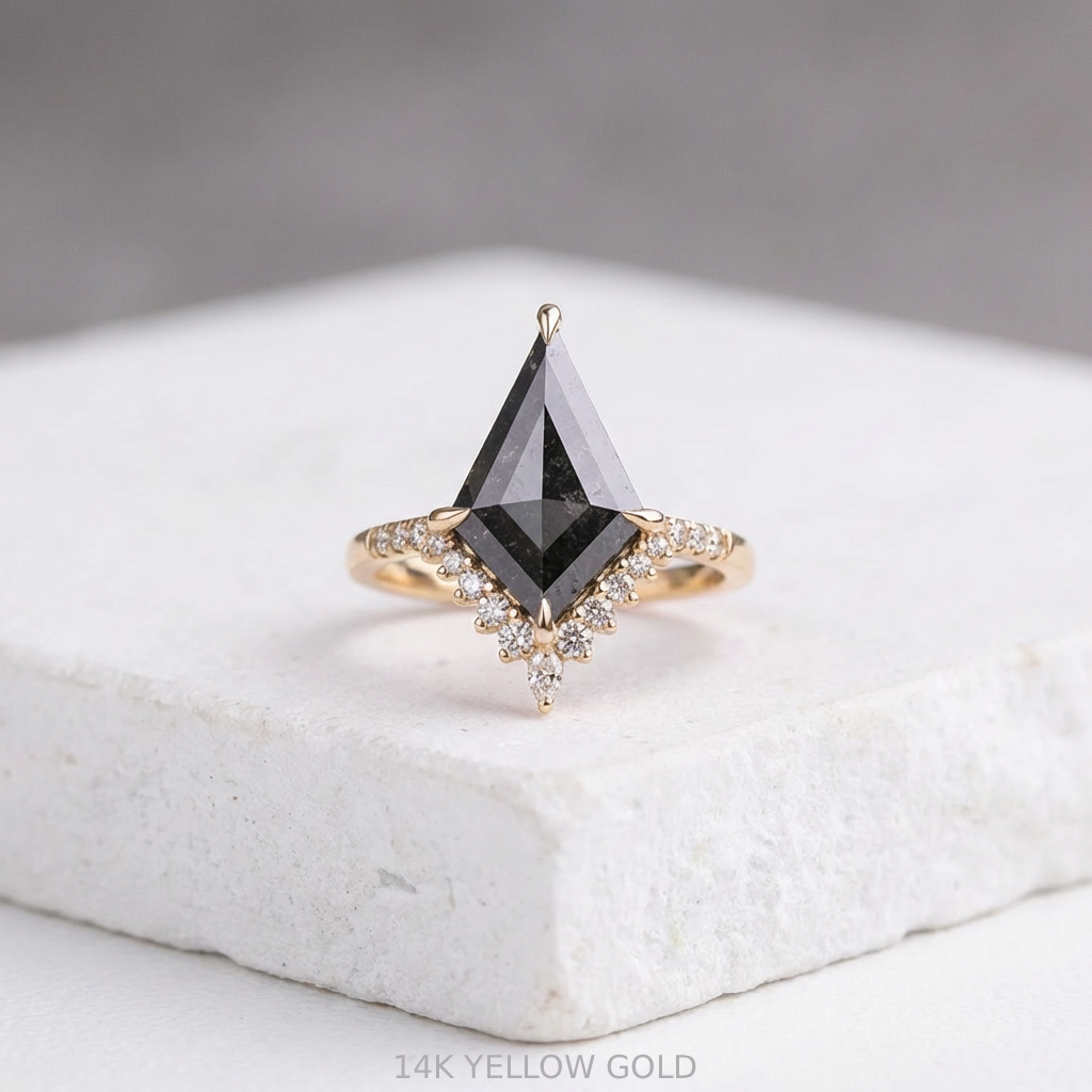 3.30 Carat Black Kite Diamond Engagement Ring, Avaline Setting