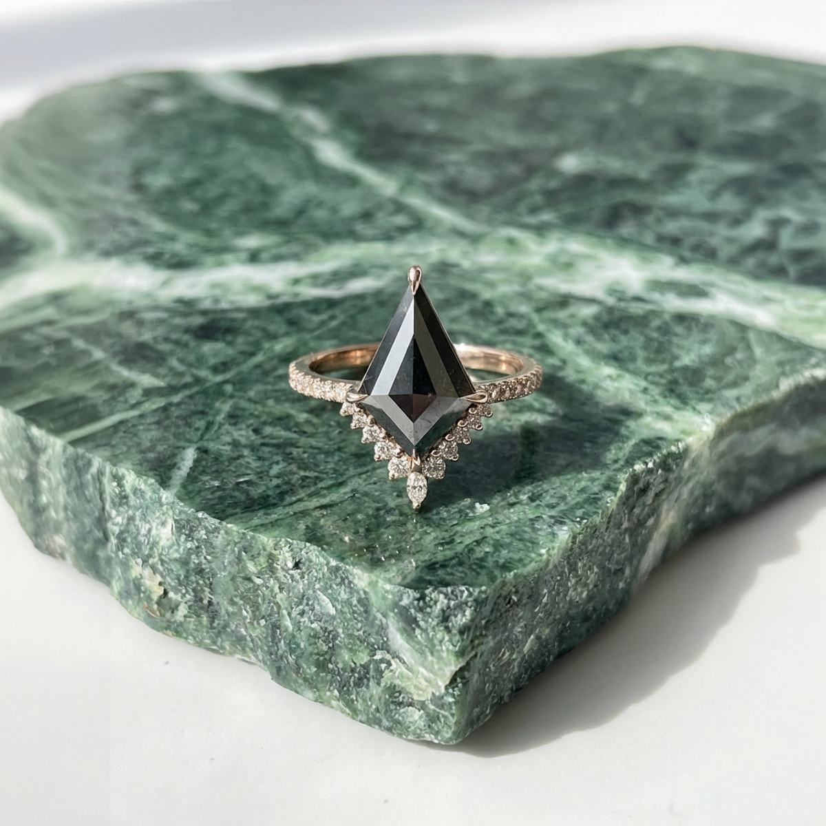 3.30 Carat Black Kite Diamond Engagement Ring, Avaline Setting