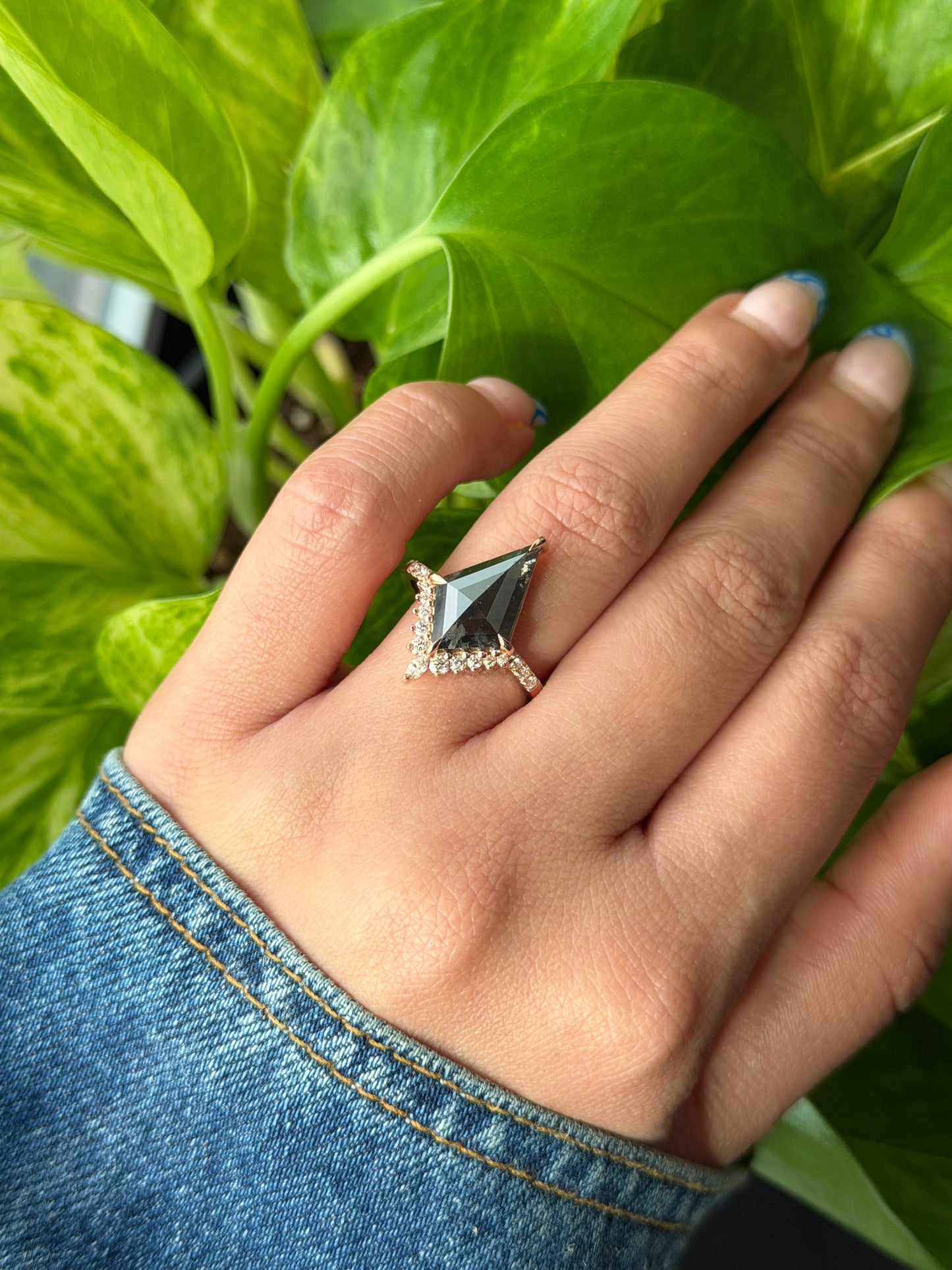3.30 Carat Black Kite Diamond Engagement Ring, Avaline Setting