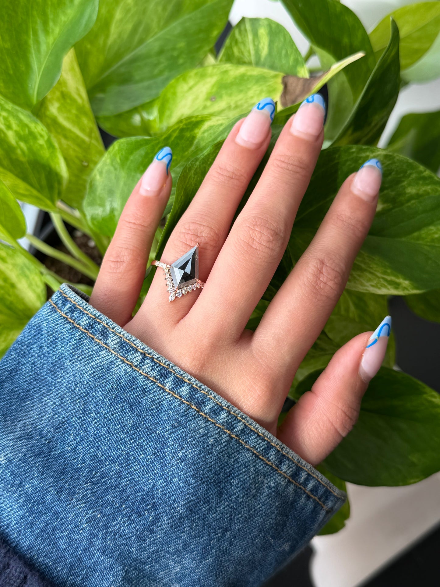 3.30 Carat Black Kite Diamond Engagement Ring, Avaline Setting