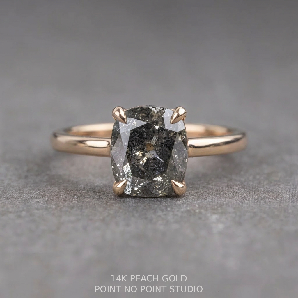 2.32 Carat Canadian Salt and Pepper Cushion Diamond Engagement Ring, Lark Setting