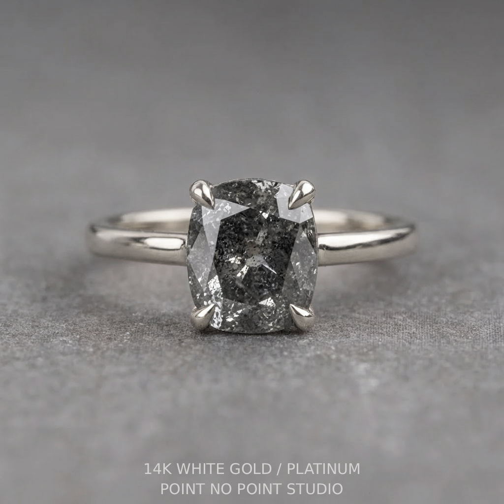 2.32 Carat Canadian Salt and Pepper Cushion Diamond Engagement Ring, Lark Setting