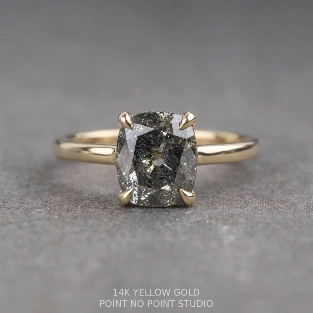 2.32 Carat Canadian Salt and Pepper Cushion Diamond Engagement Ring, Lark Setting