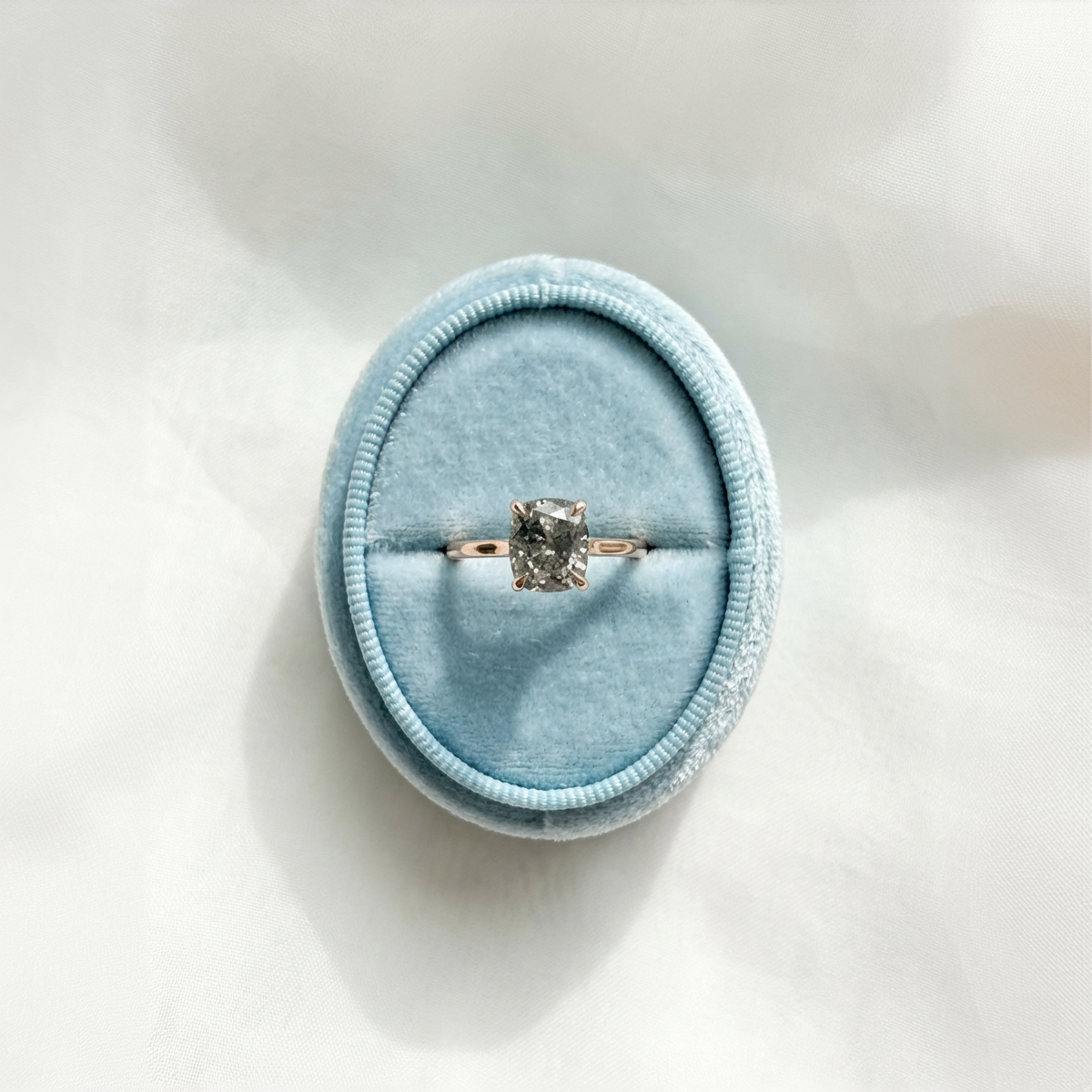 2.32 Carat Canadian Salt and Pepper Cushion Diamond Engagement Ring, Lark Setting