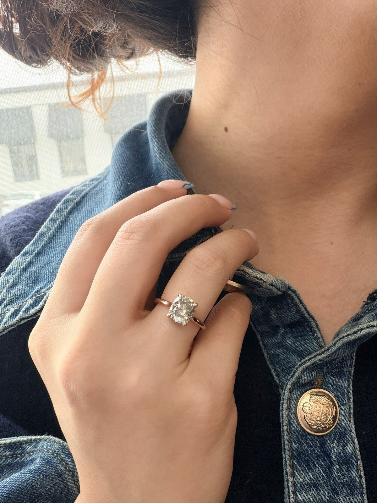 2.32 Carat Canadian Salt and Pepper Cushion Diamond Engagement Ring, Lark Setting