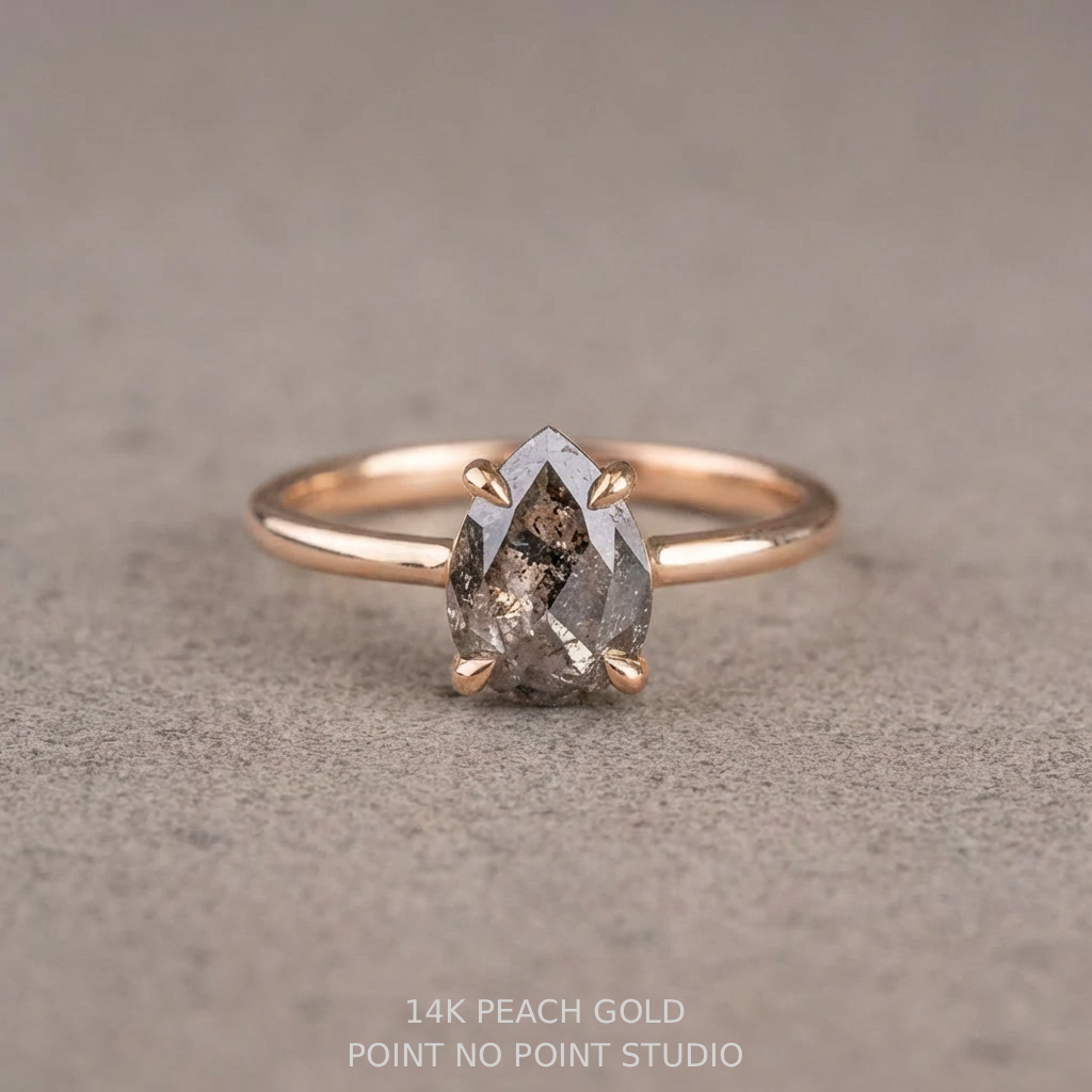 1.37 Carat Salt and Pepper Pear Diamond Engagement Ring, Lark Setting