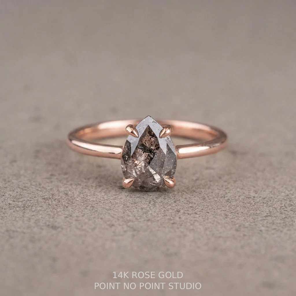 1.37 Carat Salt and Pepper Pear Diamond Engagement Ring, Lark Setting