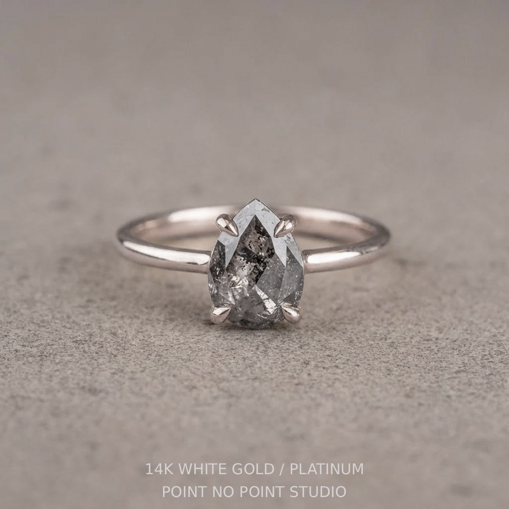 1.37 Carat Salt and Pepper Pear Diamond Engagement Ring, Lark Setting