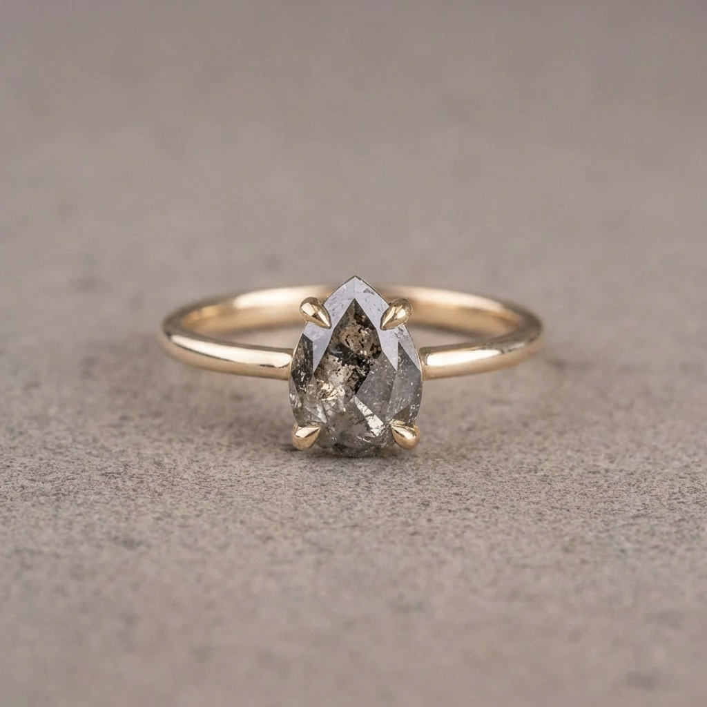 1.37 Carat Salt and Pepper Pear Diamond Engagement Ring, Lark Setting