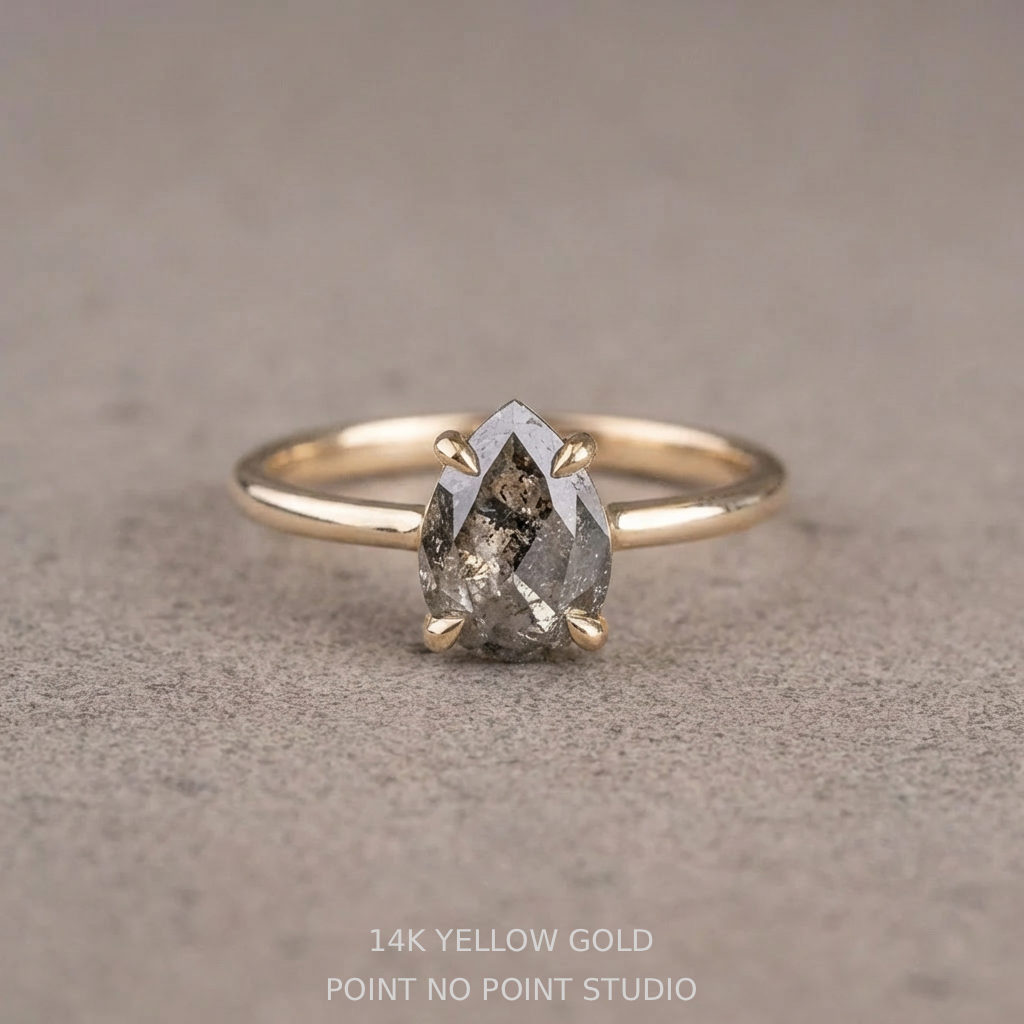 1.37 Carat Salt and Pepper Pear Diamond Engagement Ring, Lark Setting