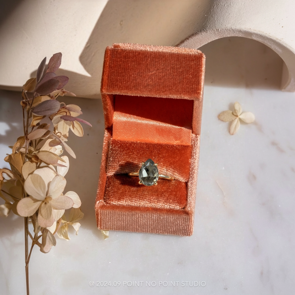 1.37 Carat Salt and Pepper Pear Diamond Engagement Ring, Lark Setting