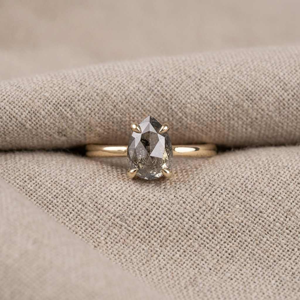 1.37 Carat Salt and Pepper Pear Diamond Engagement Ring, Lark Setting